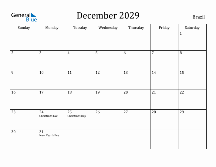 December 2029 Calendar Brazil