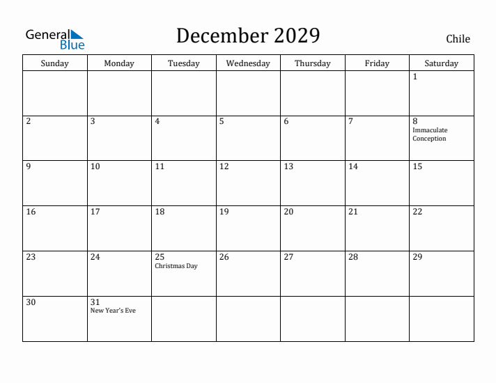 December 2029 Calendar Chile