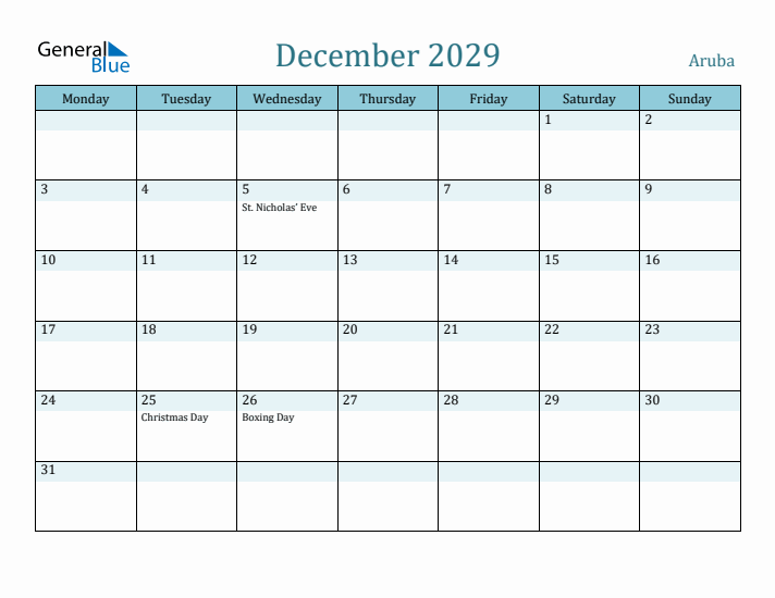 December 2029 Calendar with Holidays