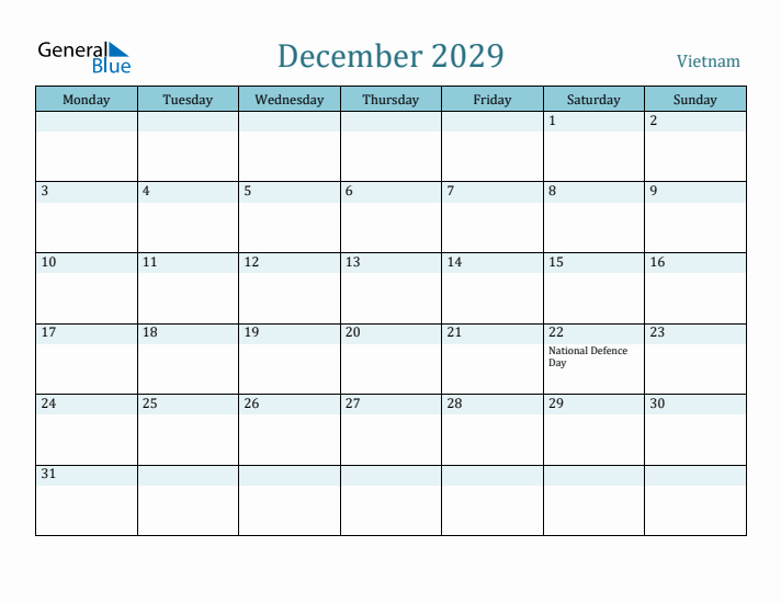 December 2029 Calendar with Holidays