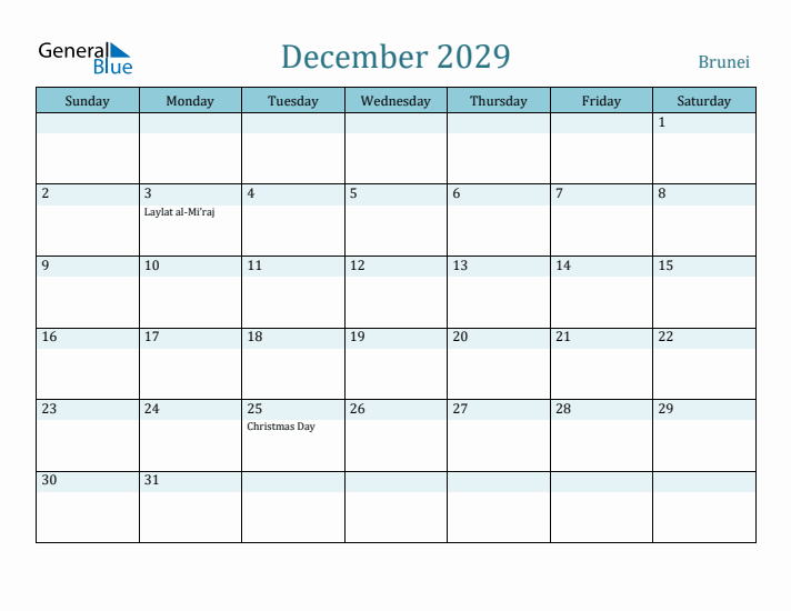 December 2029 Calendar with Holidays