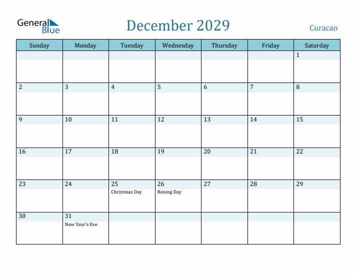 December 2029 Calendar with Holidays