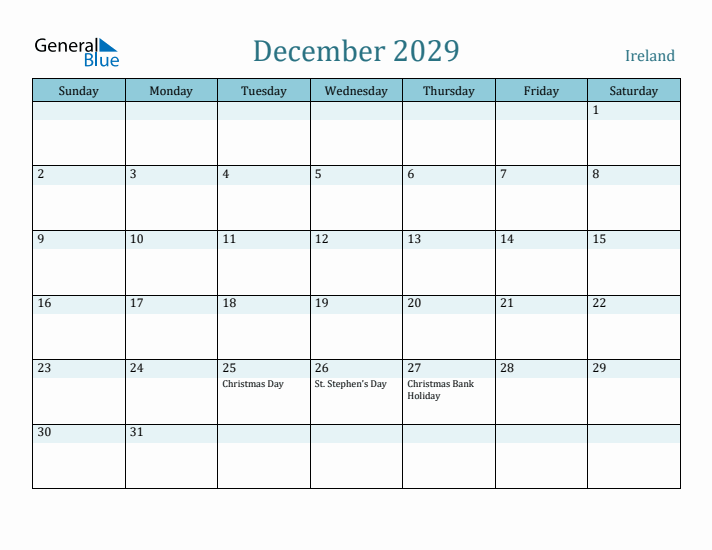 December 2029 Calendar with Holidays