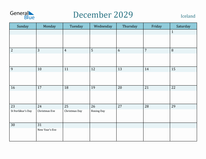 December 2029 Calendar with Holidays