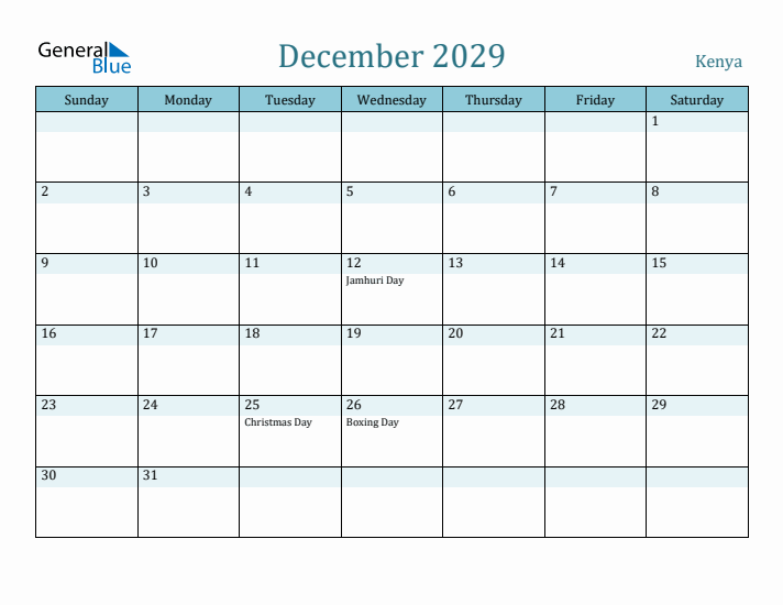 December 2029 Calendar with Holidays