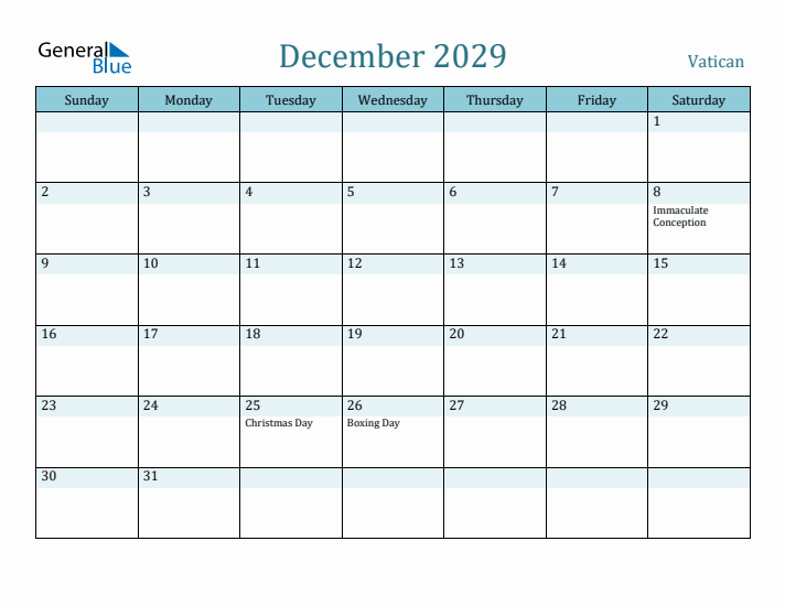 December 2029 Calendar with Holidays