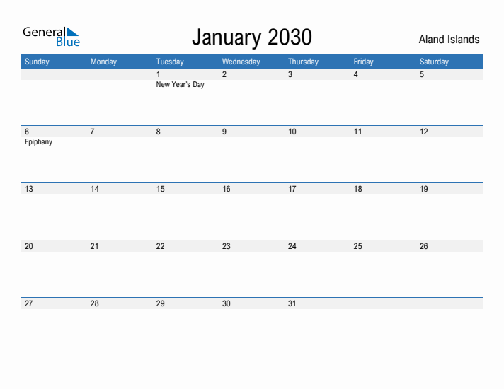 Fillable January 2030 Calendar