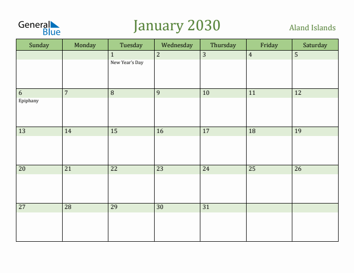 January 2030 Calendar with Aland Islands Holidays