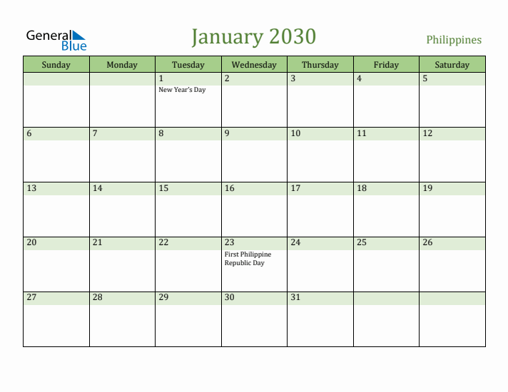 January 2030 Calendar with Philippines Holidays