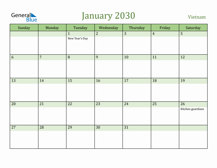 January 2030 Calendar with Vietnam Holidays