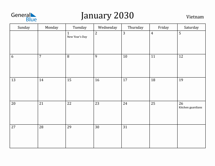 January 2030 Calendar Vietnam