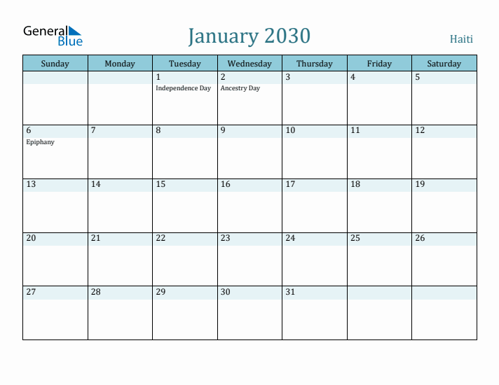 January 2030 Calendar with Holidays