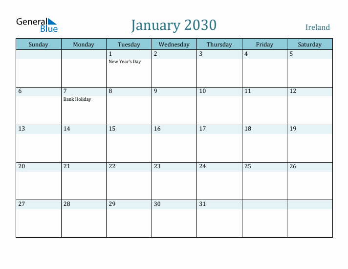 January 2030 Calendar with Holidays