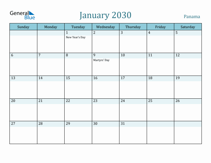 January 2030 Calendar with Holidays