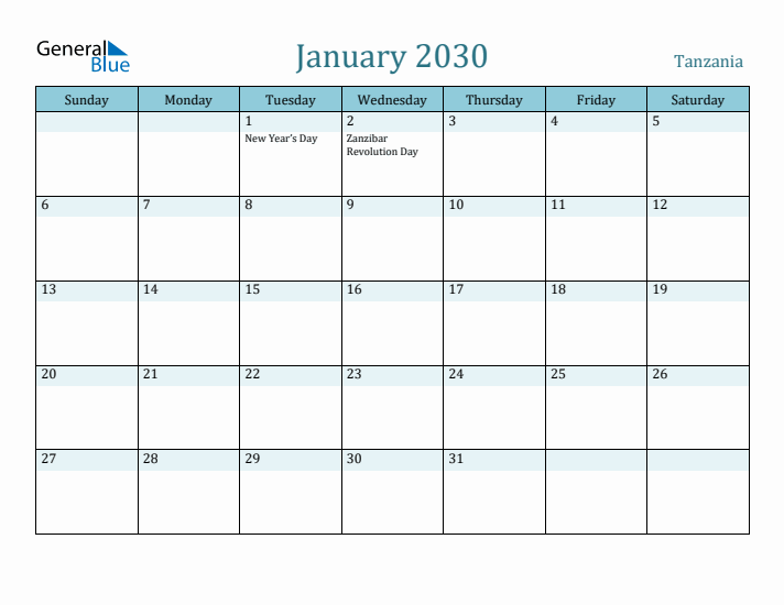 January 2030 Calendar with Holidays