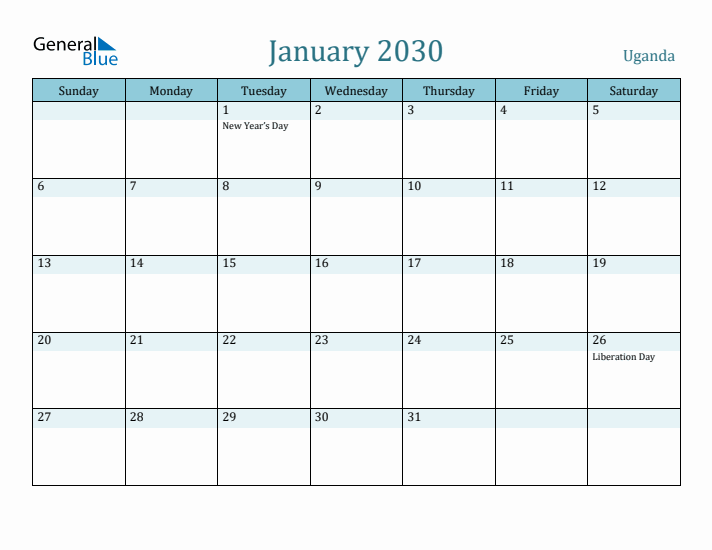 January 2030 Calendar with Holidays