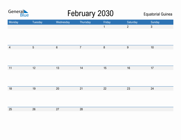 Fillable February 2030 Calendar