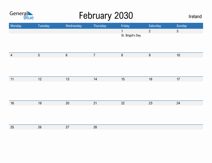 Fillable February 2030 Calendar