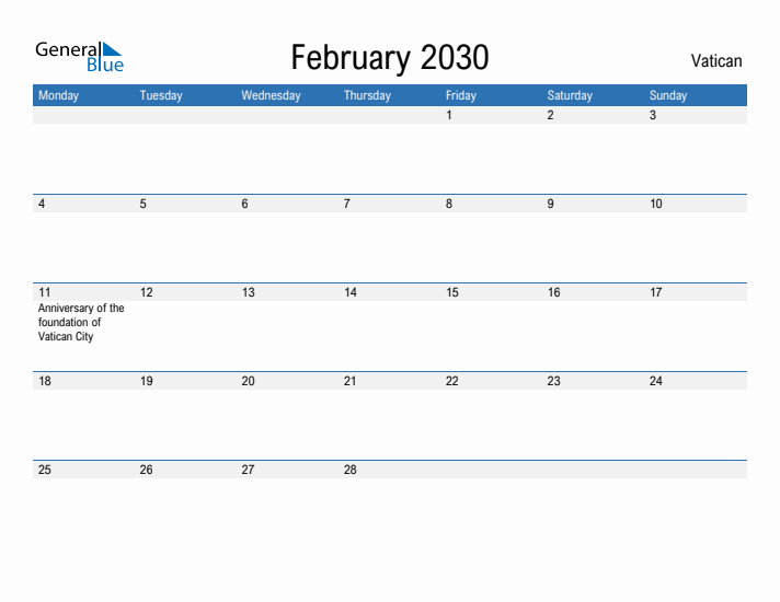 Fillable February 2030 Calendar