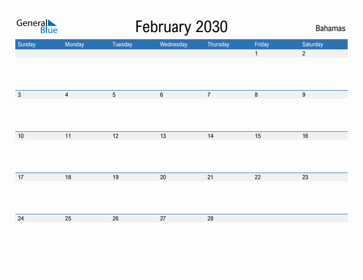 Fillable February 2030 Calendar