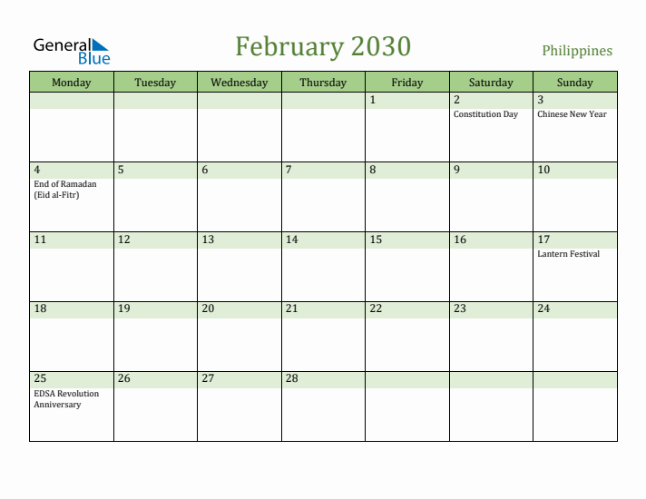 February 2030 Calendar with Philippines Holidays