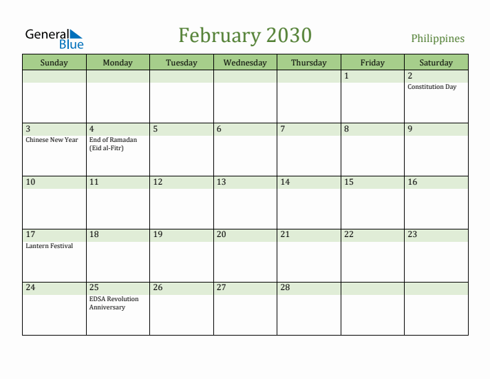 February 2030 Calendar with Philippines Holidays