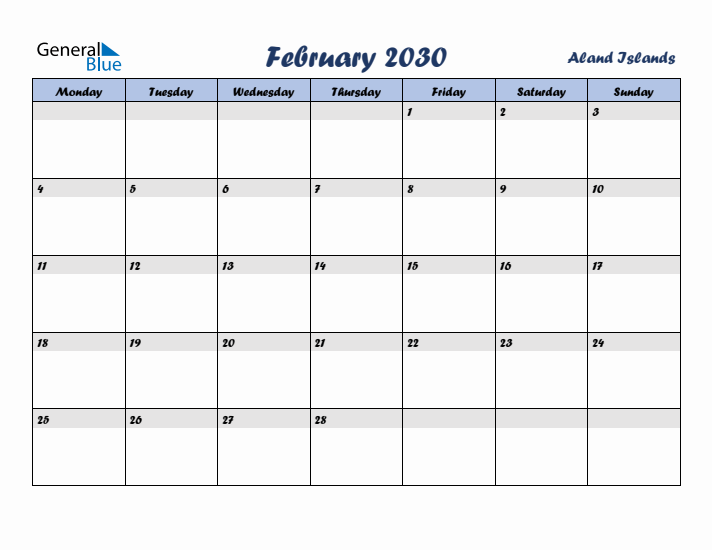 February 2030 Calendar with Holidays in Aland Islands