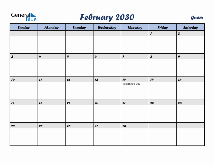February 2030 Calendar with Holidays in Guam