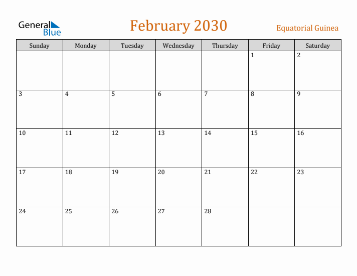 February 2030 Holiday Calendar with Sunday Start