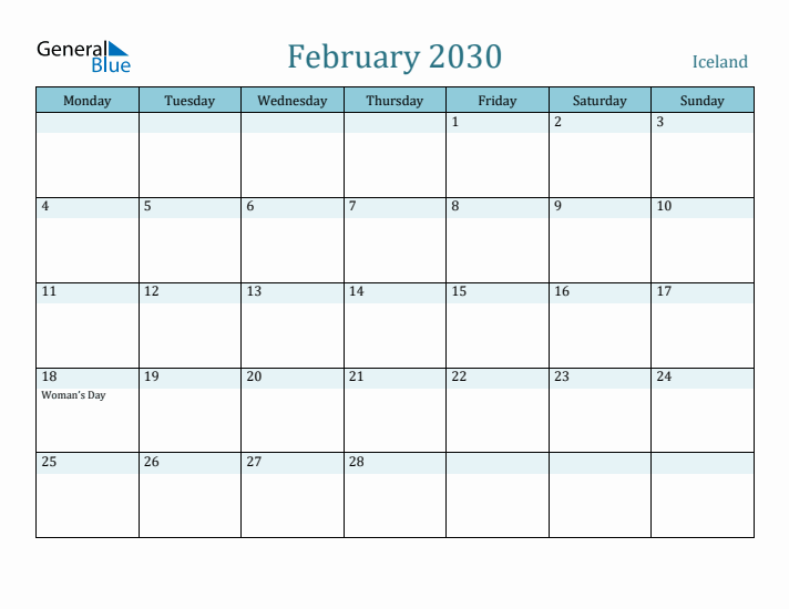 February 2030 Calendar with Holidays