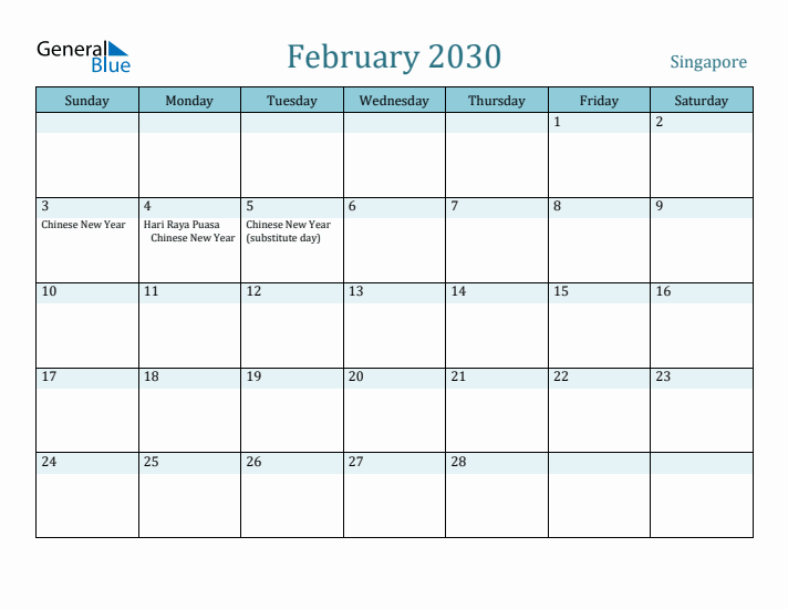February 2030 Calendar with Holidays