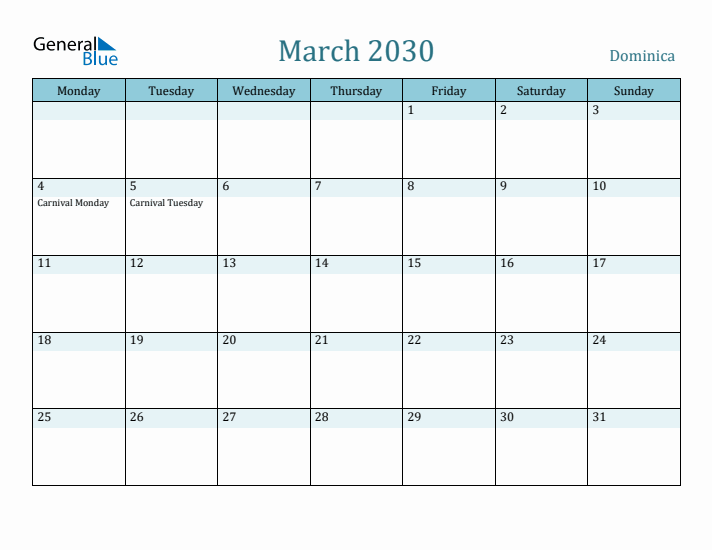 March 2030 Calendar with Holidays