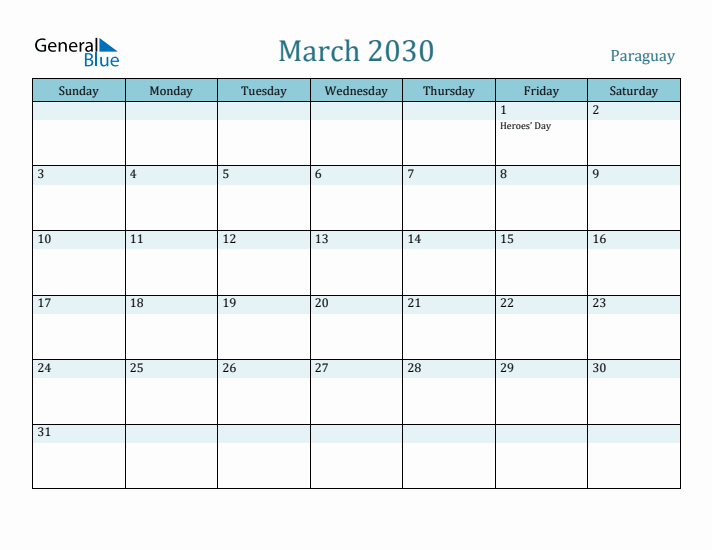March 2030 Calendar with Holidays