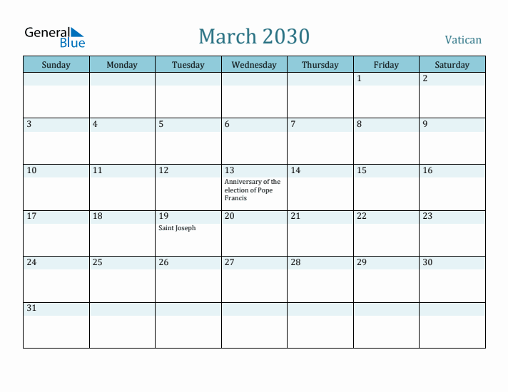 March 2030 Calendar with Holidays