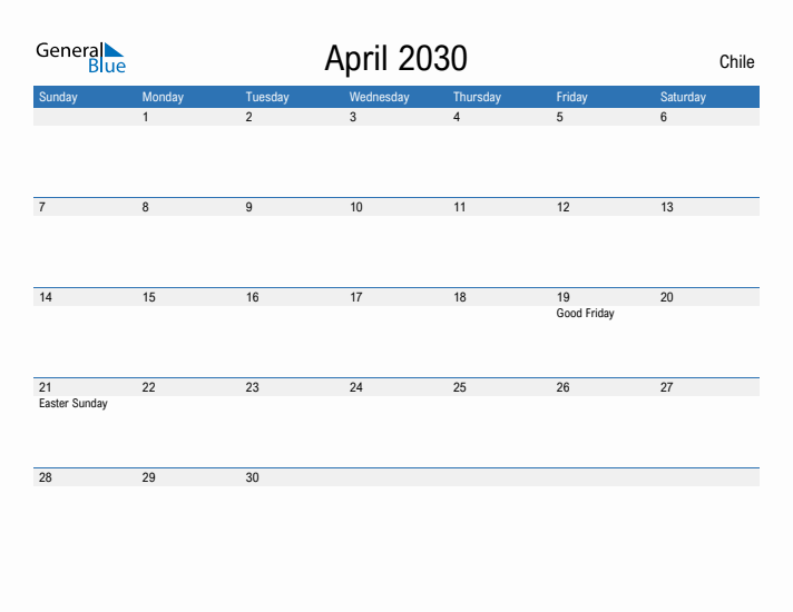 Fillable April 2030 Calendar