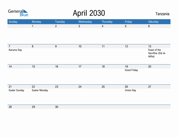 Fillable April 2030 Calendar