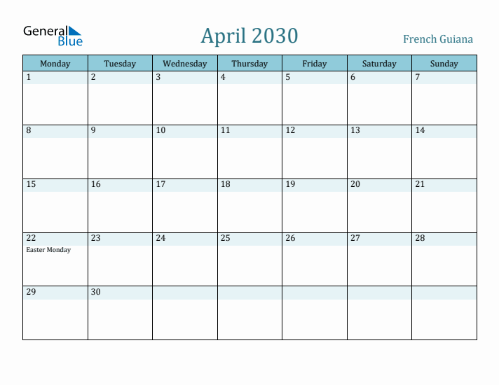 April 2030 Calendar with Holidays