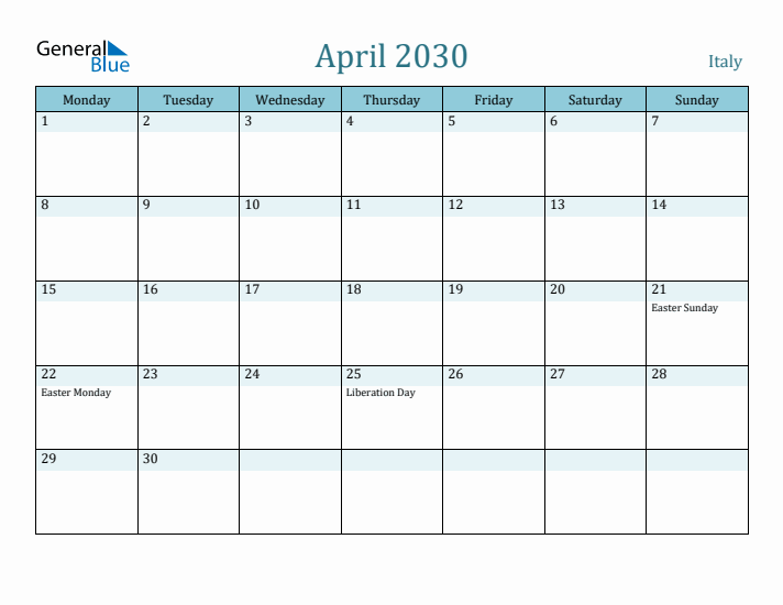 April 2030 Calendar with Holidays