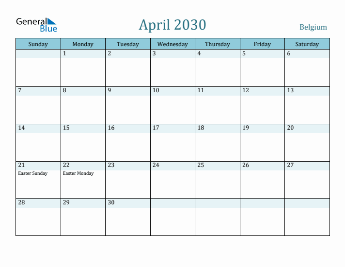 April 2030 Calendar with Holidays