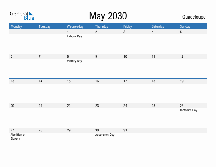 Fillable May 2030 Calendar