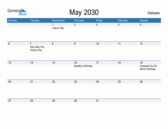 Fillable May 2030 Calendar