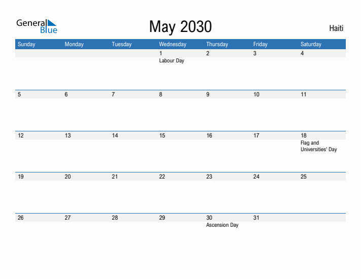 Fillable May 2030 Calendar