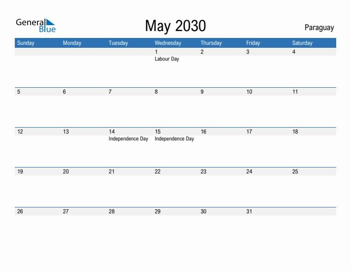 Fillable May 2030 Calendar