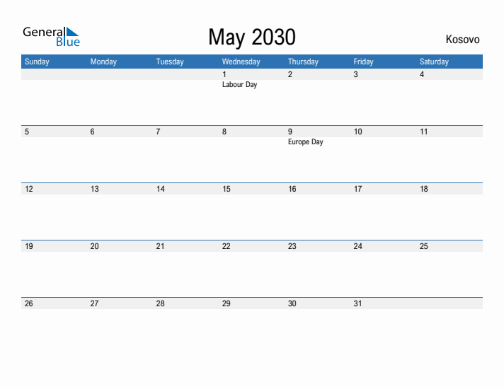 Fillable May 2030 Calendar