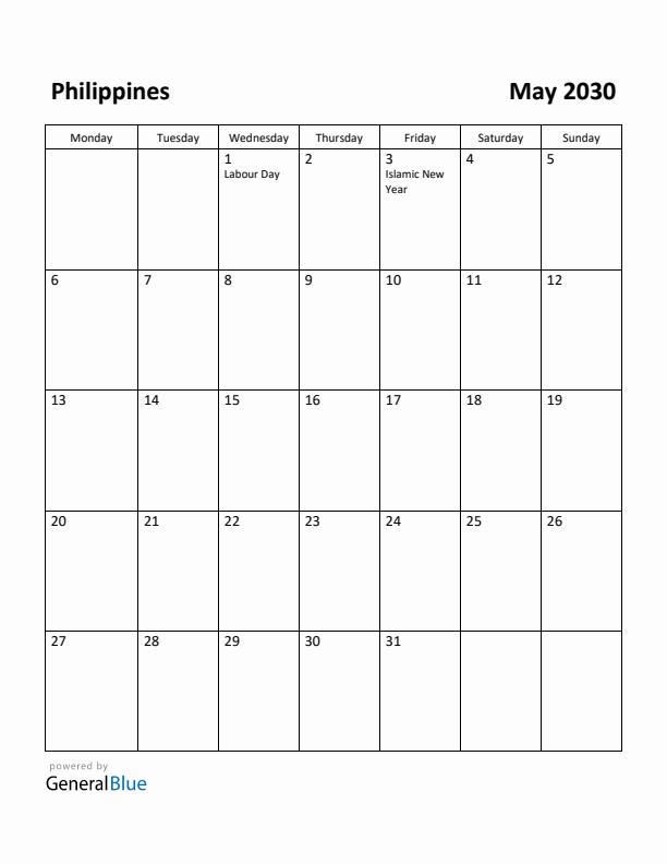 May 2030 Calendar with Philippines Holidays