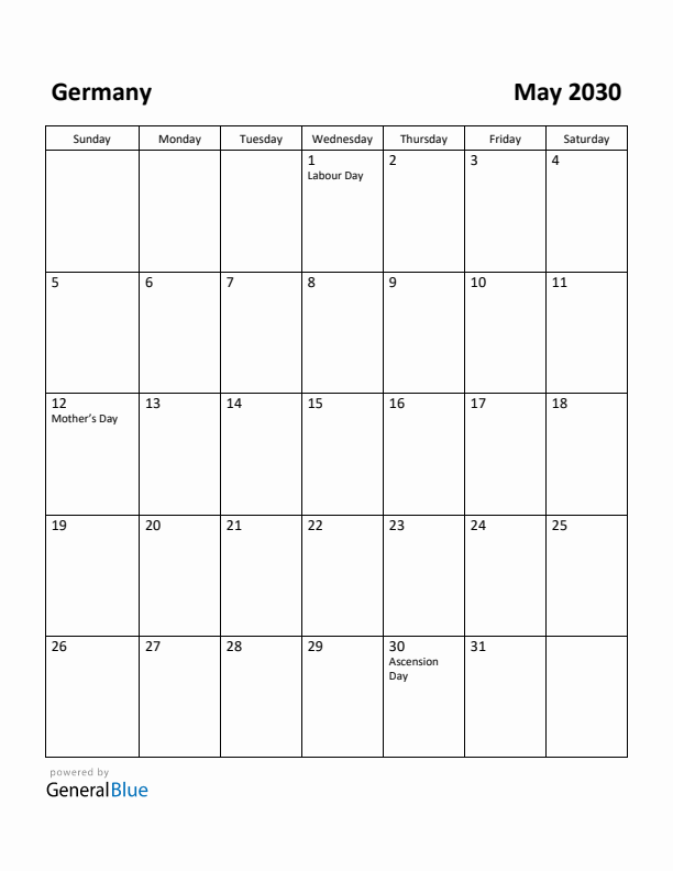 May 2030 Calendar with Germany Holidays
