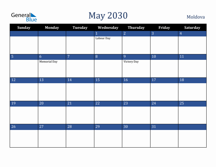 May 2030 Moldova Calendar (Sunday Start)