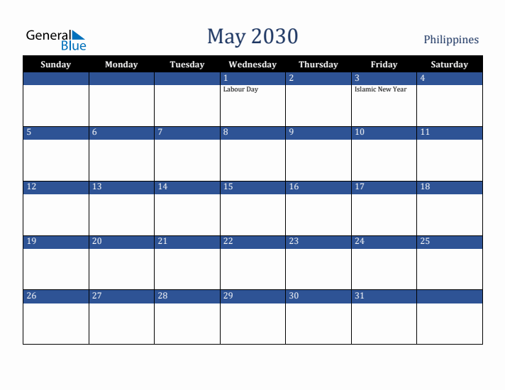 May 2030 Philippines Calendar (Sunday Start)