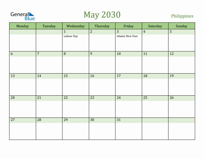 May 2030 Calendar with Philippines Holidays