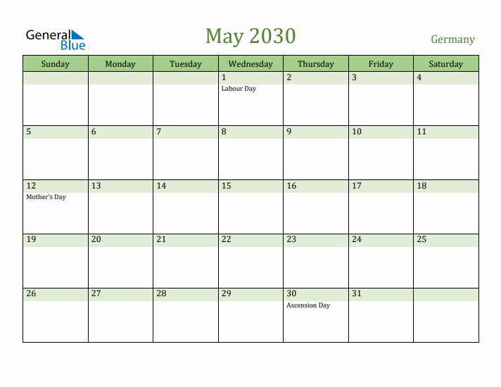 May 2030 Calendar with Germany Holidays